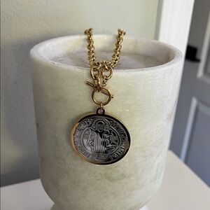Gold-plated Saint Medallion Toggle Necklace - Gold